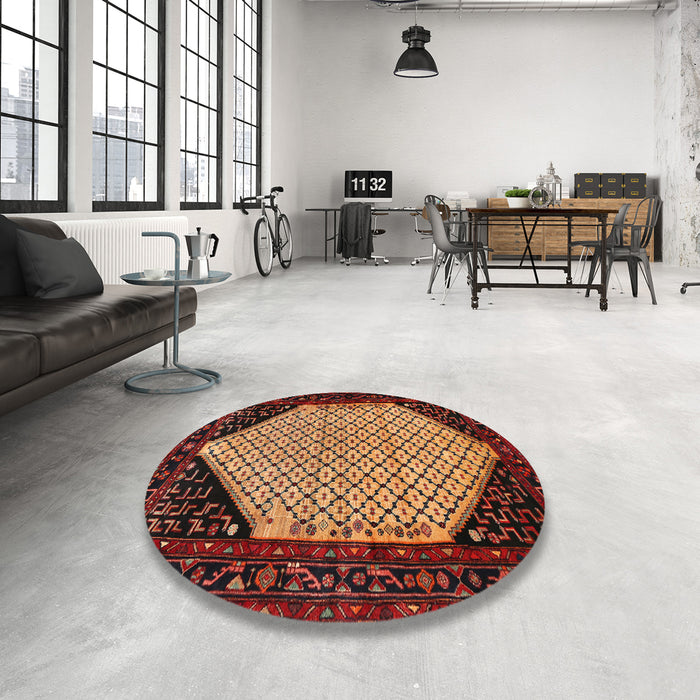 Round Traditional Deep Red Persian Rug in a Office, tr276