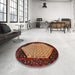 Round Traditional Deep Red Persian Rug in a Office, tr276