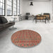 Round Machine Washable Traditional Tangerine Pink Rug in a Office, wshtr2773