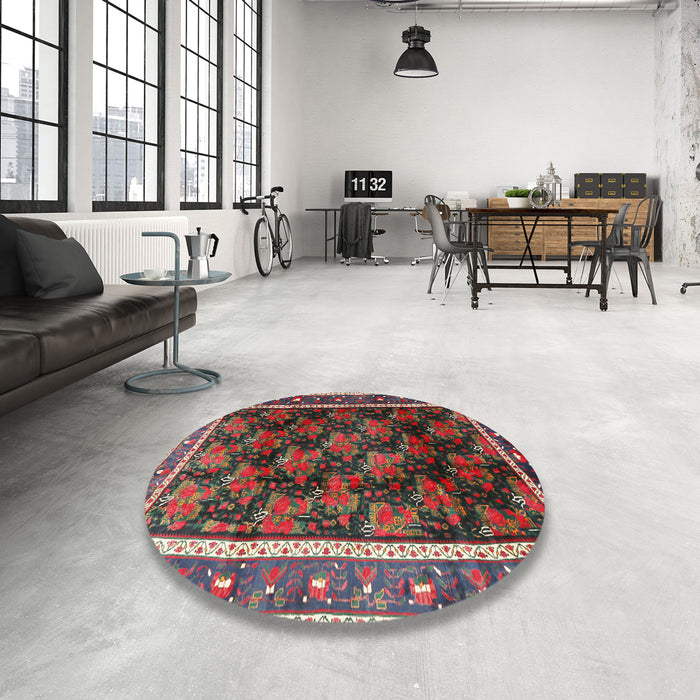 Round Traditional Brown Red Persian Rug in a Office, tr2775