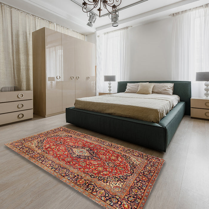 Traditional Sand Brown Persian Rug in a Bedroom, tr2779