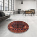 Round Traditional Chestnut Brown Persian Rug in a Office, tr277
