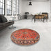 Round Traditional Red Persian Rug in a Office, tr2781