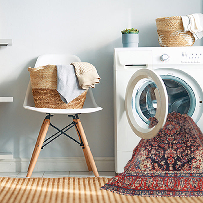 Machine Washable Traditional Saffron Red Rug in a Washing Machine, wshtr2783