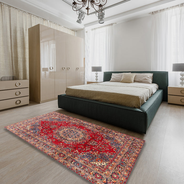 Traditional Camel Brown Medallion Rug in a Bedroom, tr2784
