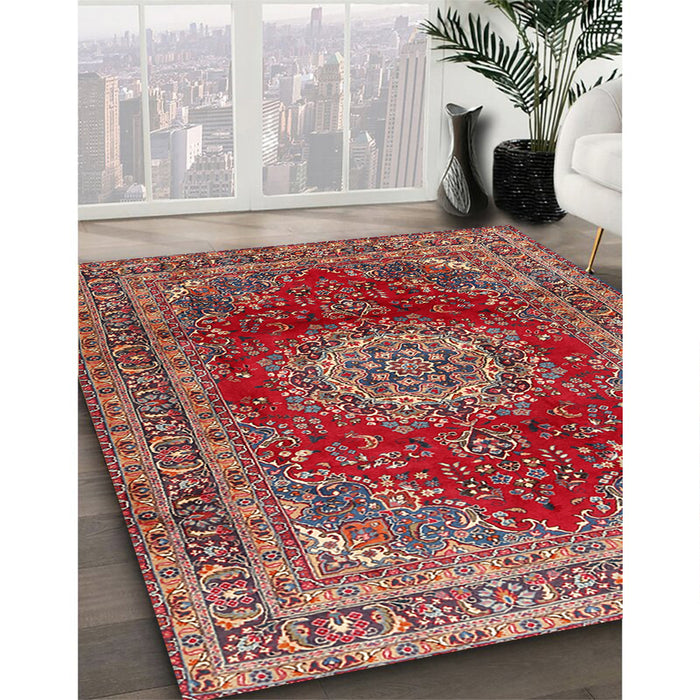 Traditional Camel Brown Medallion Rug in Family Room, tr2784