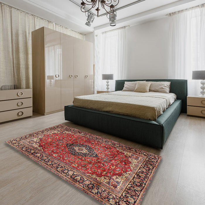 Traditional Saffron Red Medallion Rug in a Bedroom, tr2787