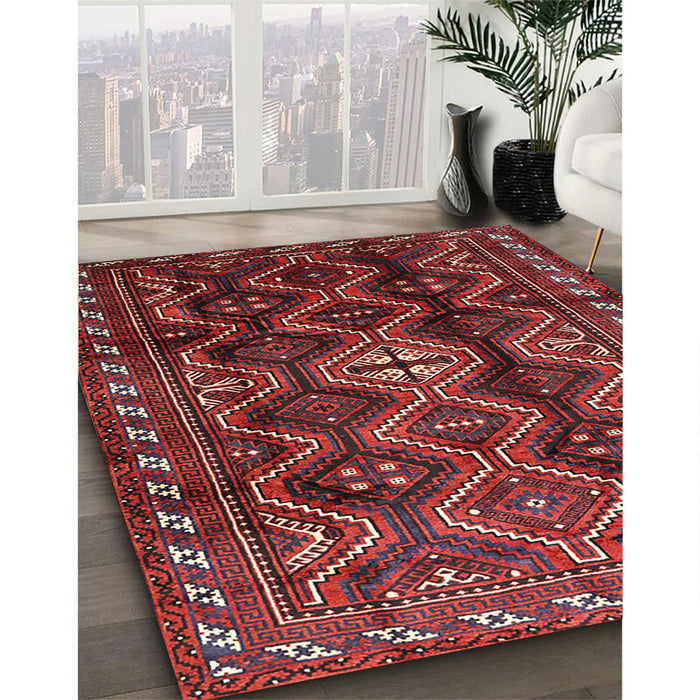 Traditional Chestnut Brown Persian Rug in Family Room, tr2788