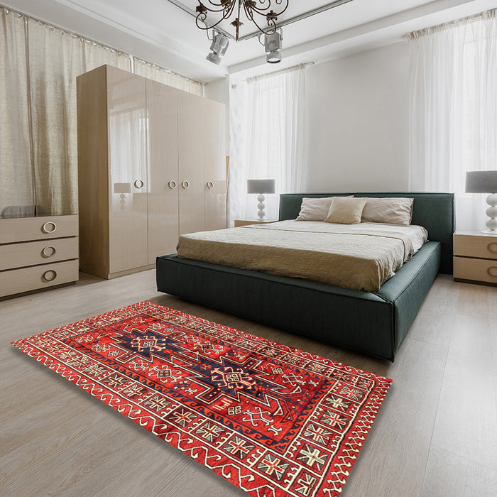 Traditional Dark Almond Brown Persian Rug in a Bedroom, tr2789