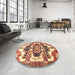 Round Machine Washable Traditional Fire Brick Red Rug in a Office, wshtr278