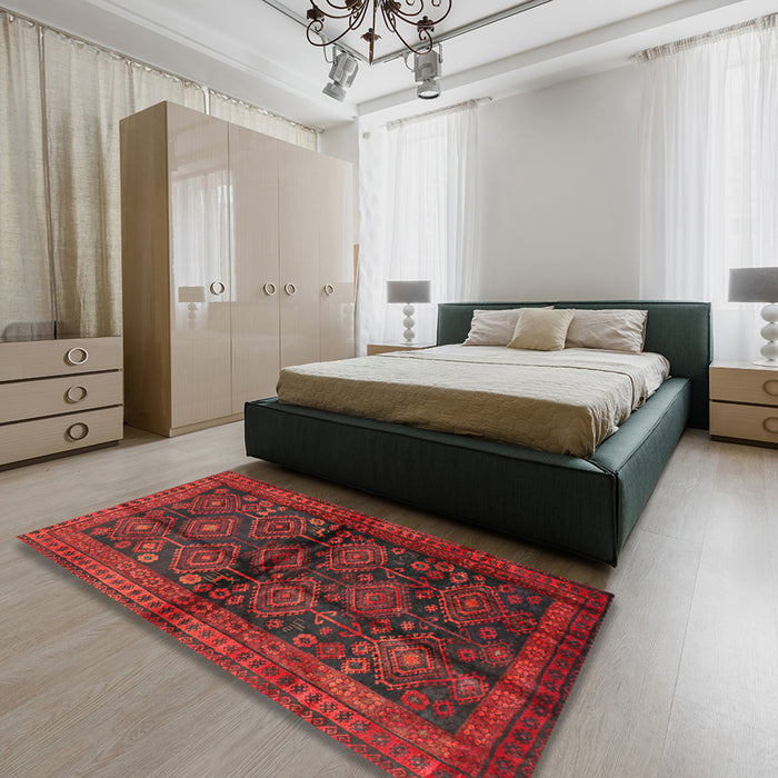 Machine Washable Traditional Red Rug in a Bedroom, wshtr2790