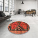 Round Traditional Red Persian Rug in a Office, tr2791