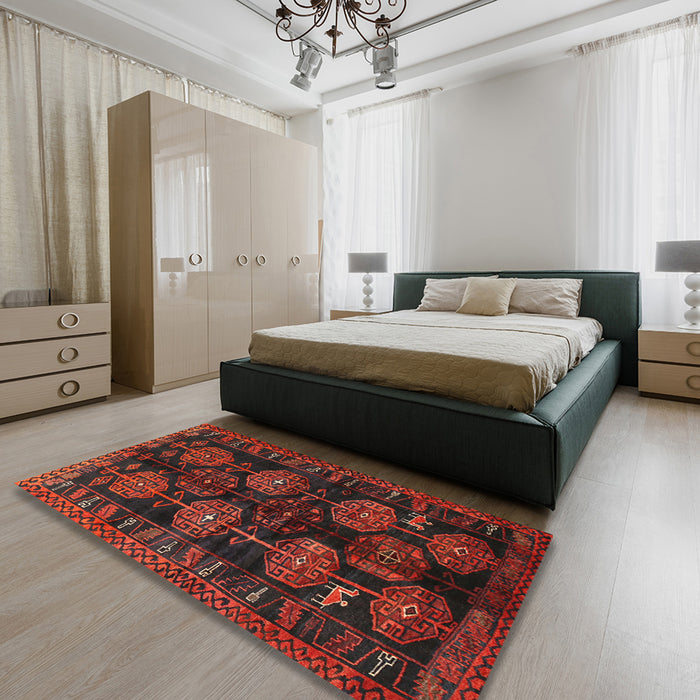 Machine Washable Traditional Tomato Red Rug in a Bedroom, wshtr2792