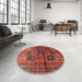 Round Machine Washable Traditional Rust Pink Rug in a Office, wshtr2796