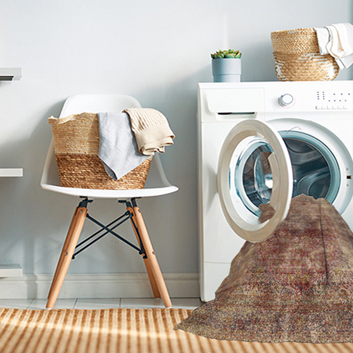 Machine Washable Traditional Sienna Brown Rug in a Washing Machine, wshtr2798