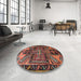 Round Traditional Dark Gold Brown Persian Rug in a Office, tr279