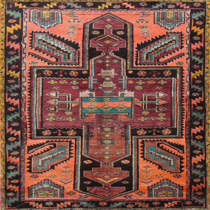 Square Traditional Dark Gold Brown Persian Rug, tr279