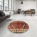 Round Machine Washable Traditional Tomato Red Rug in a Office, wshtr2806