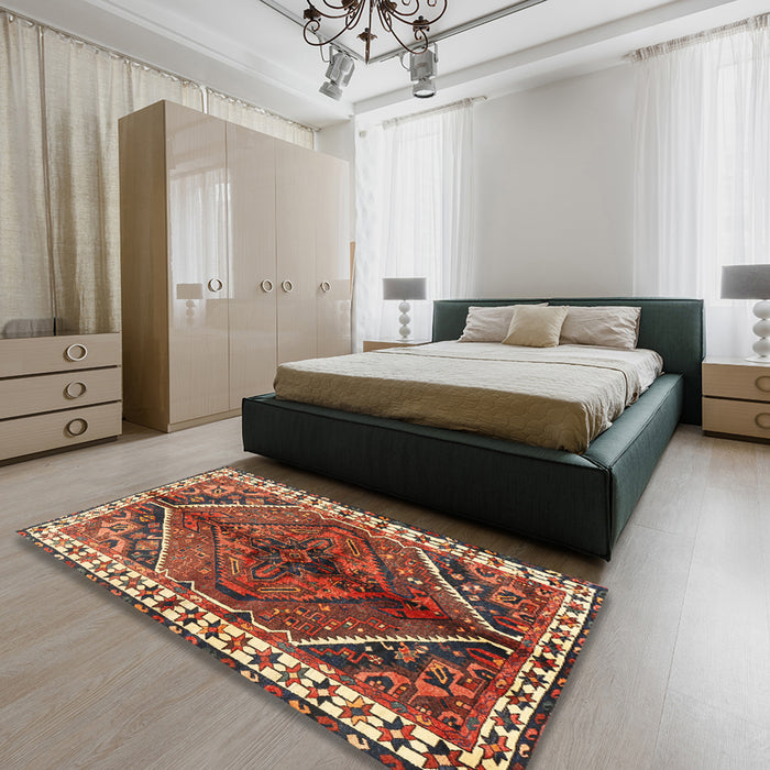 Machine Washable Traditional Tomato Red Rug in a Bedroom, wshtr2806
