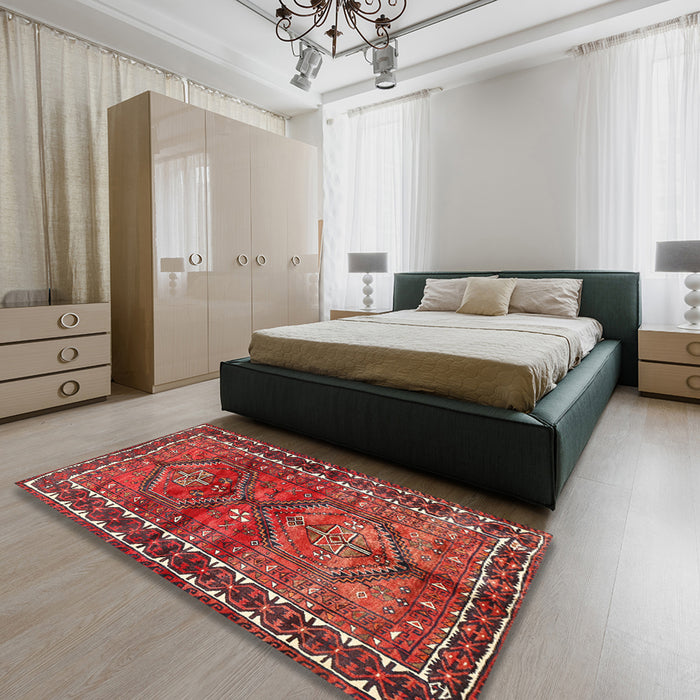 Traditional Rust Pink Persian Rug in a Bedroom, tr2807