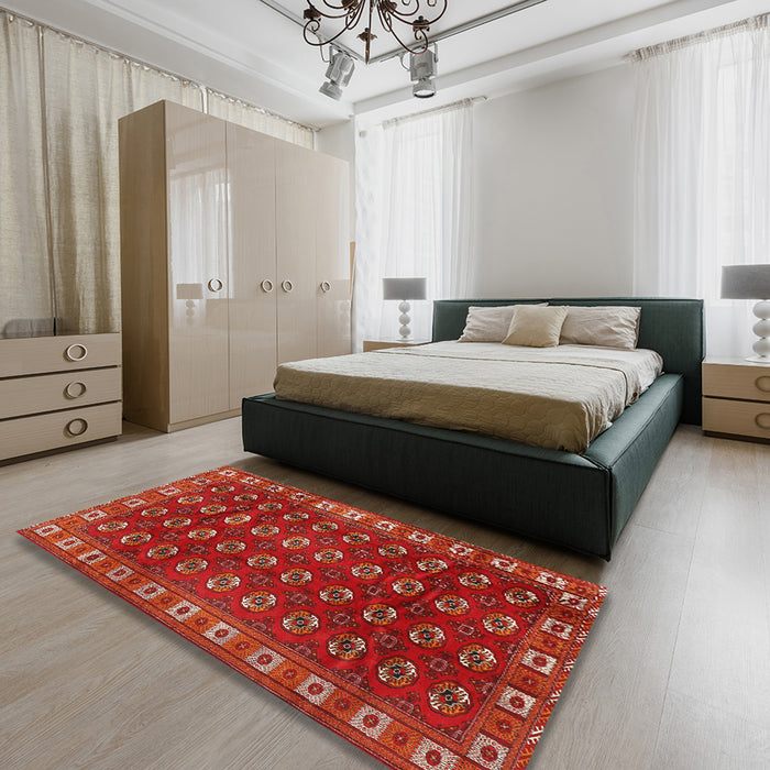 Machine Washable Traditional Red Rug in a Bedroom, wshtr2809