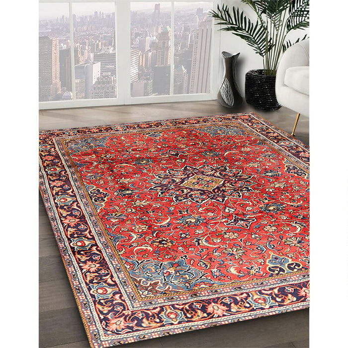 Traditional Camel Brown Persian Rug in Family Room, tr2810