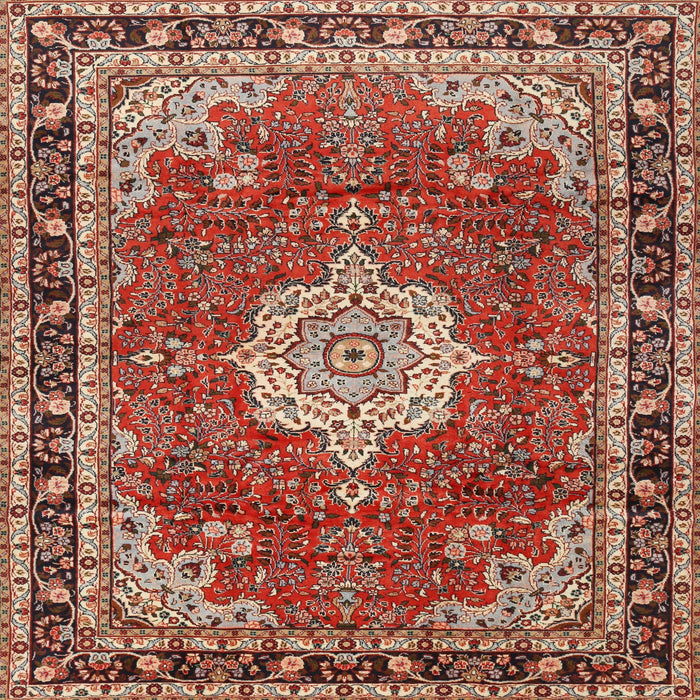 Round Machine Washable Traditional Tomato Red Rug, wshtr2814