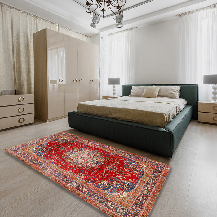 Machine Washable Traditional Orange Salmon Pink Rug in a Bedroom, wshtr2815