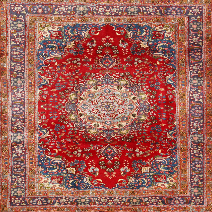 Square Traditional Orange Salmon Pink Medallion Rug, tr2815