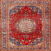 Square Traditional Orange Salmon Pink Medallion Rug, tr2815