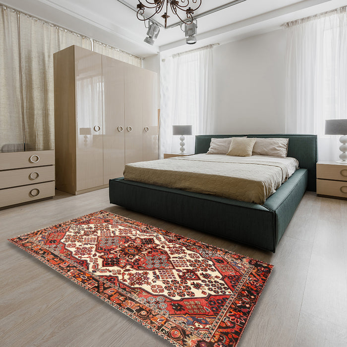 Machine Washable Traditional Saffron Red Rug in a Bedroom, wshtr2818