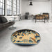 Round Traditional Copper Green Oriental Rug in a Office, tr281