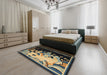 Traditional Copper Green Oriental Rug in a Bedroom, tr281