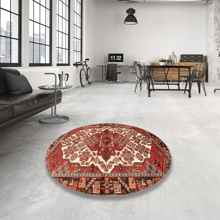 Round Machine Washable Traditional Tomato Red Rug in a Office, wshtr2820