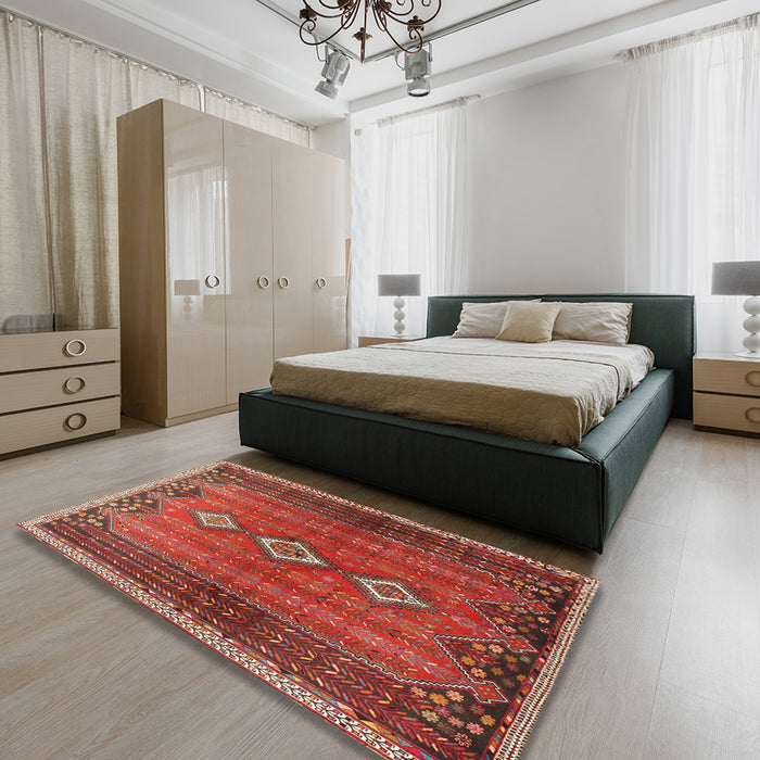 Machine Washable Traditional Rust Pink Rug in a Bedroom, wshtr2825