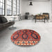 Round Machine Washable Traditional Dark Almond Brown Rug in a Office, wshtr2828