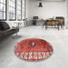 Round Machine Washable Traditional Red Rug in a Office, wshtr2830