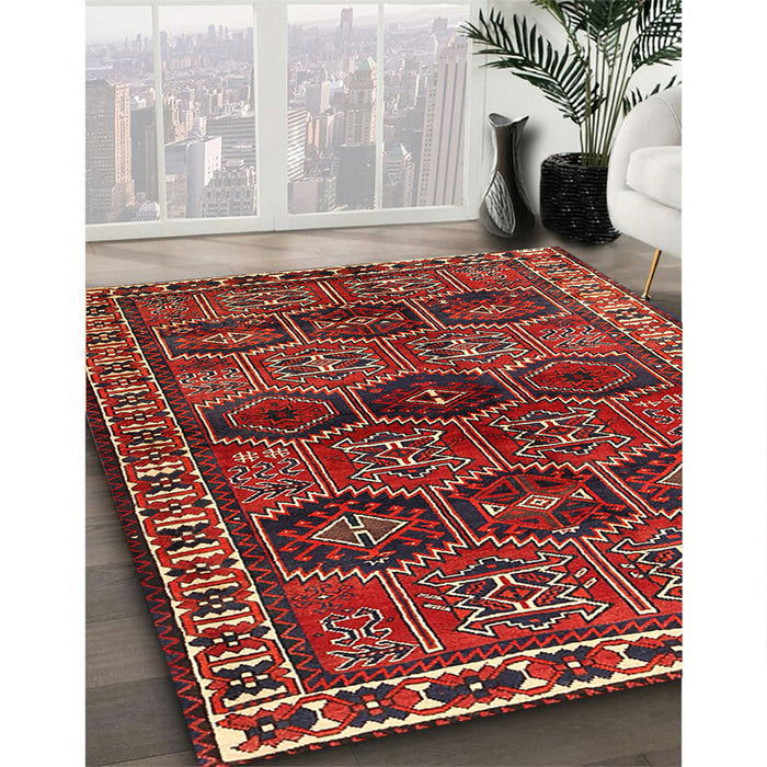 Traditional Dark Gold Brown Persian Rug in Family Room, tr2831