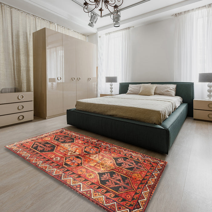 Machine Washable Traditional Orange Rug in a Bedroom, wshtr2836