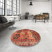 Round Machine Washable Traditional Orange Rug in a Office, wshtr2836