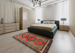 Traditional Dark Gold Brown Persian Rug in a Bedroom, tr2837