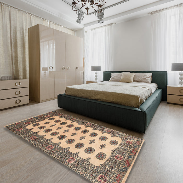 Machine Washable Traditional Sepia Brown Rug in a Bedroom, wshtr283