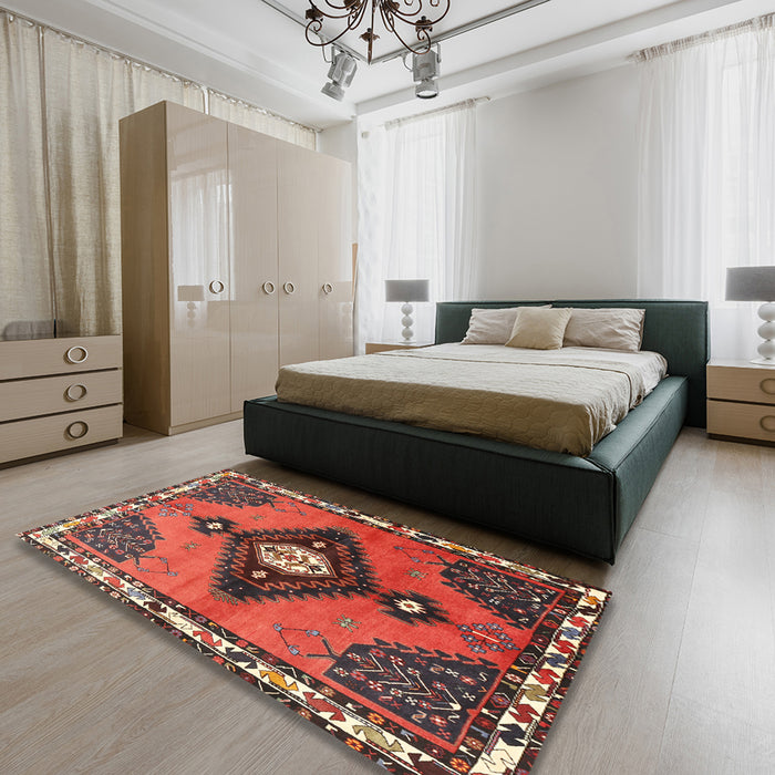 Traditional Rust Pink Persian Rug in a Bedroom, tr2843