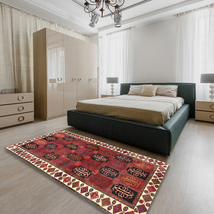 Machine Washable Traditional Orange Salmon Pink Rug in a Bedroom, wshtr2846