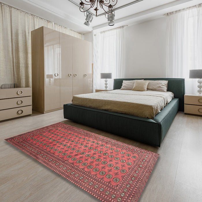 Traditional Copper Red Pink Persian Rug in a Bedroom, tr284