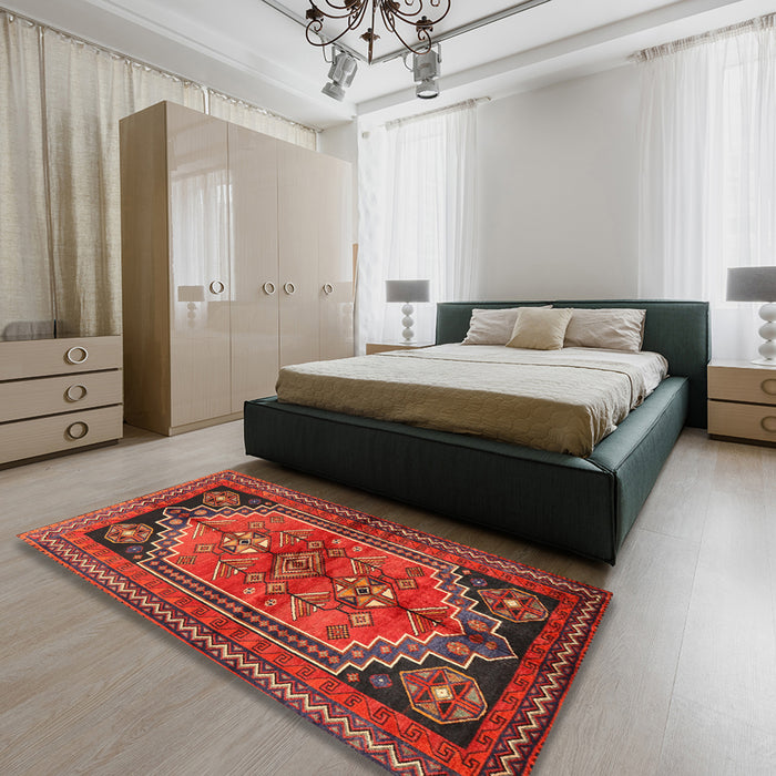 Machine Washable Traditional Sienna Brown Rug in a Bedroom, wshtr2850