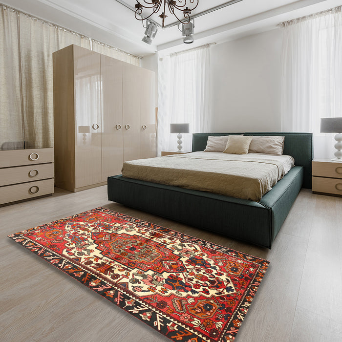 Machine Washable Traditional Tomato Red Rug in a Bedroom, wshtr2851