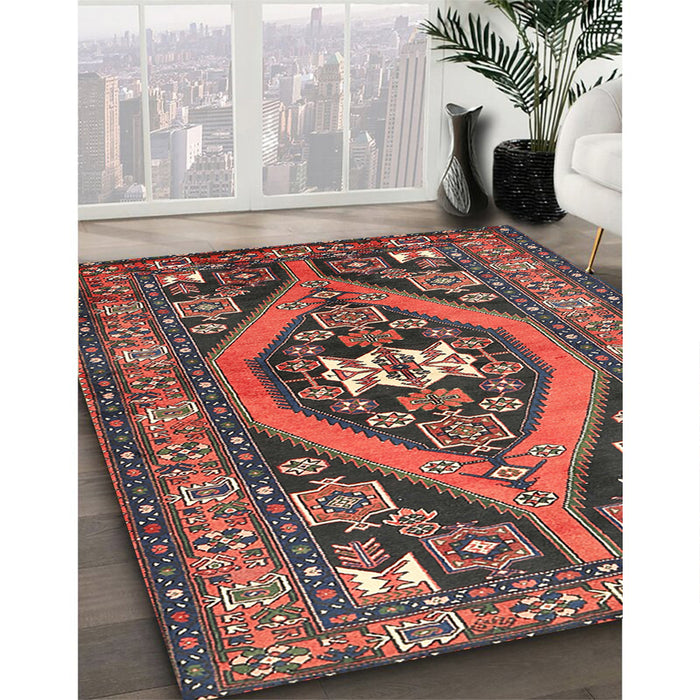 Traditional Dark Almond Brown Persian Rug in Family Room, tr2853