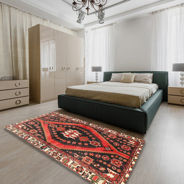 Traditional Saffron Red Persian Rug in a Bedroom, tr2855