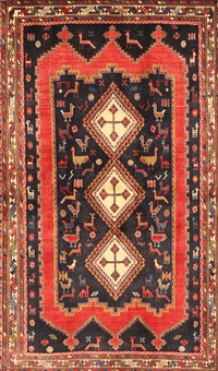 Machine Washable Traditional Saffron Red Rug, wshtr2856